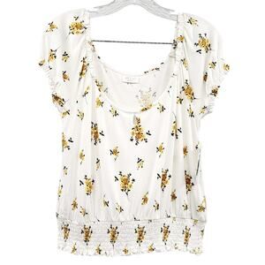 NWT Abound White Floral Ditsy Bouquet All-over-print Short-Sleeve Top Size L